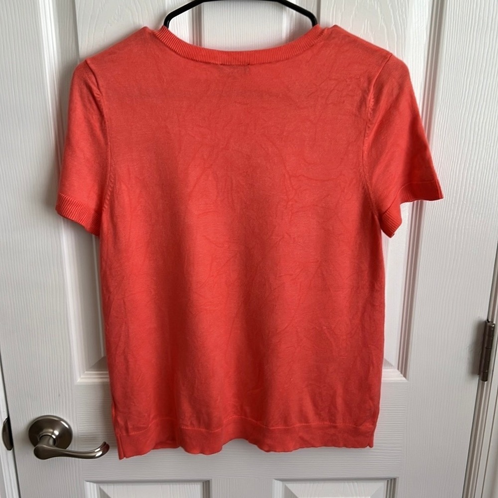 Express Knit Top Zipper Detail Short Sleeve Crew Neck Coral Size M - Picture 5 of 9